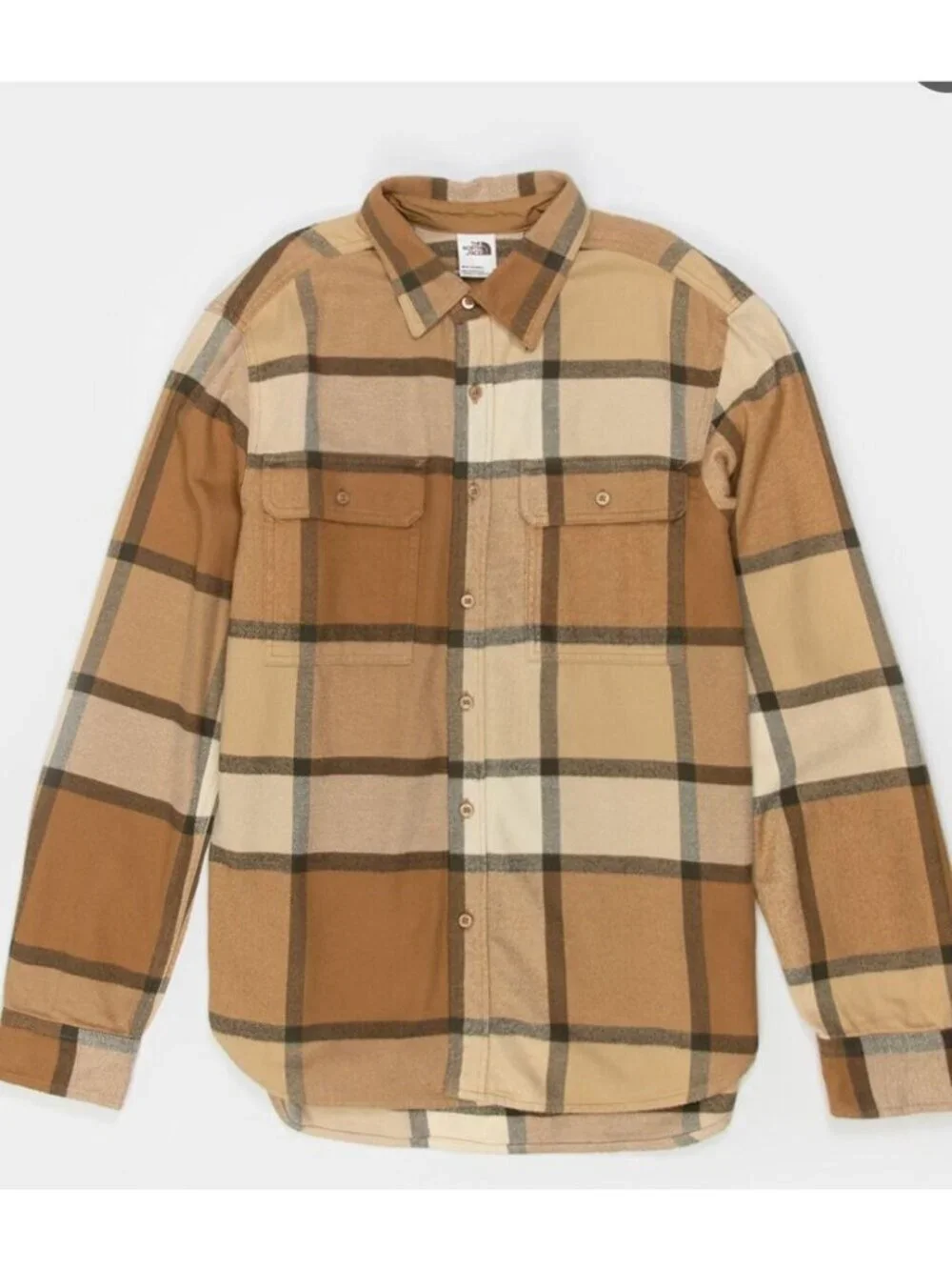 The North Face Mens Arroyo Plaid Button-Down Flannel Shirt Tan Large